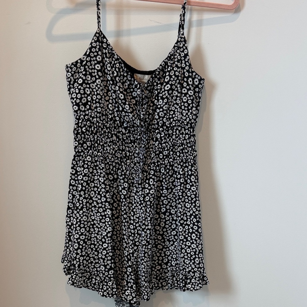 Floral Black and White Spaghetti Strap Romper